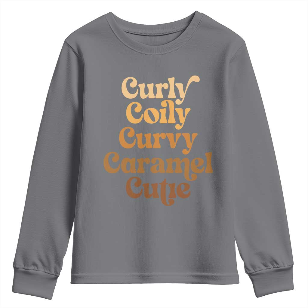 Afro Melanin Black Hair Youth Sweatshirt Curly Coily Curvy Caramel Cutie TS11