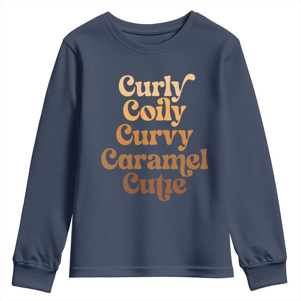 Afro Melanin Black Hair Youth Sweatshirt Curly Coily Curvy Caramel Cutie TS11