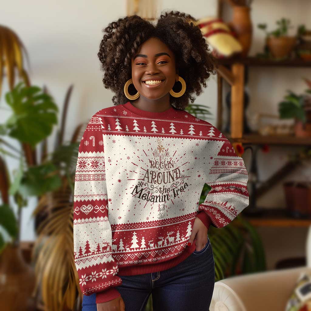 Xmas African American Ugly Christmas Sweater Rockin' Around The Melanin Xmas Tree TS11