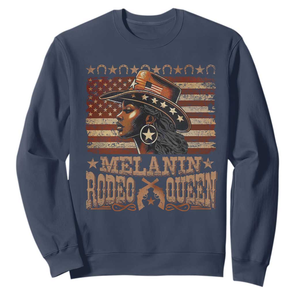 Melanin Rodeo Queen Sweatshirt Black Cowgirl Western Vintage American Flag TS11