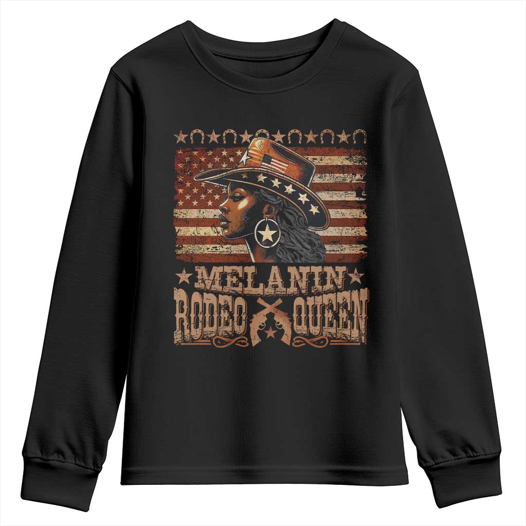 Melanin Rodeo Queen Youth Sweatshirt Black Cowgirl Western Vintage American Flag TS11