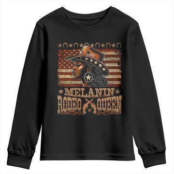 Melanin Rodeo Queen Youth Sweatshirt Black Cowgirl Western Vintage American Flag TS11