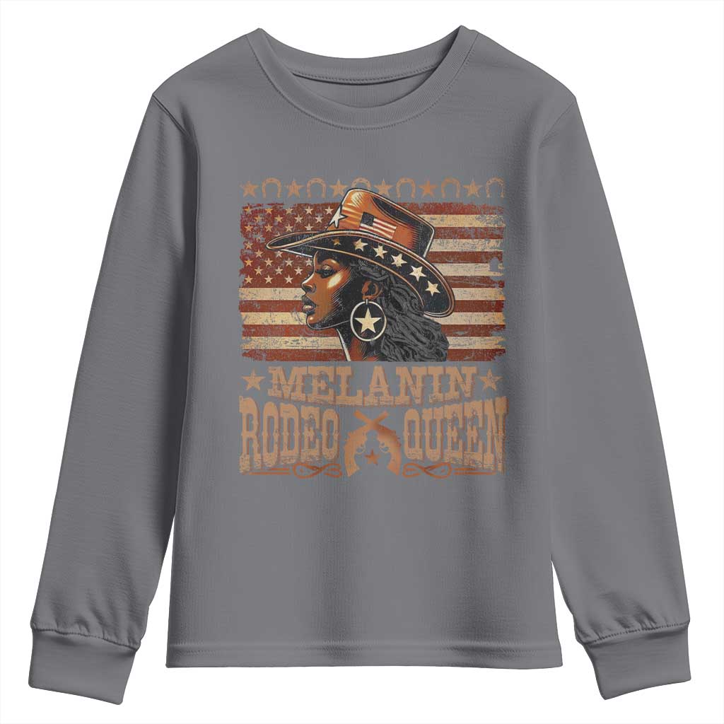 Melanin Rodeo Queen Youth Sweatshirt Black Cowgirl Western Vintage American Flag TS11