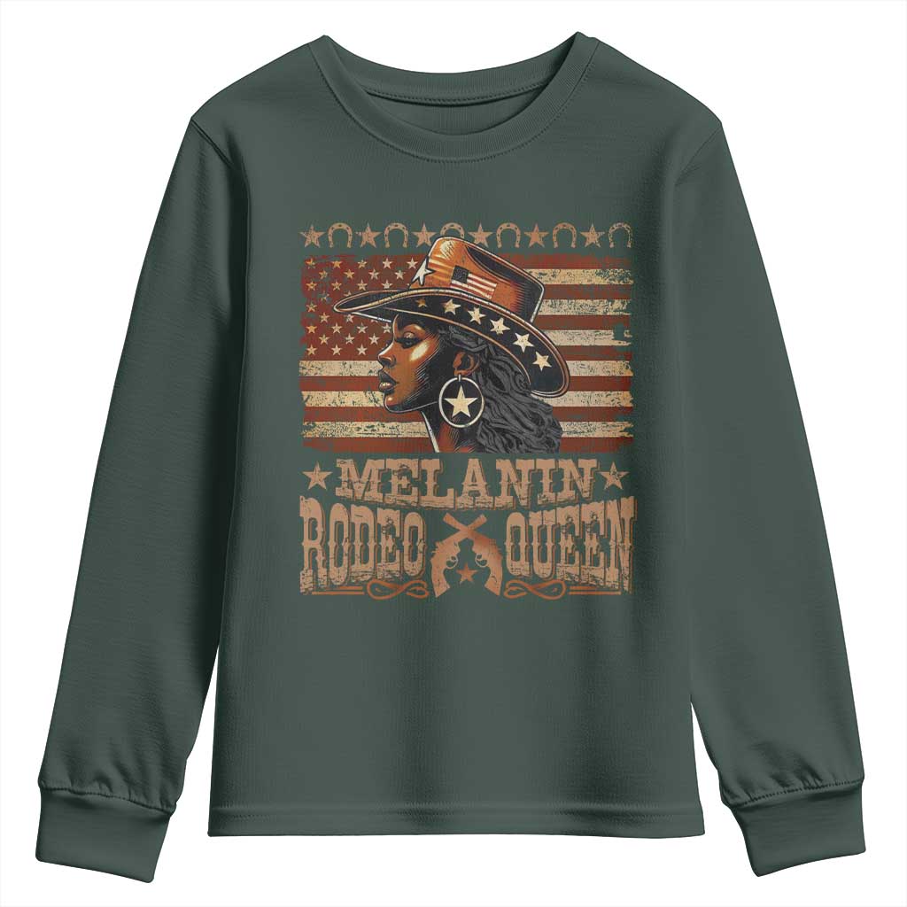 Melanin Rodeo Queen Youth Sweatshirt Black Cowgirl Western Vintage American Flag TS11