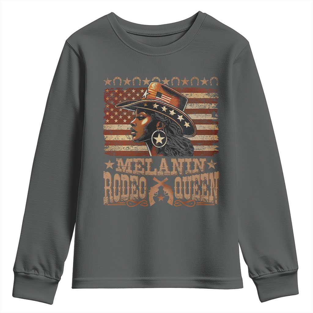 Melanin Rodeo Queen Youth Sweatshirt Black Cowgirl Western Vintage American Flag TS11