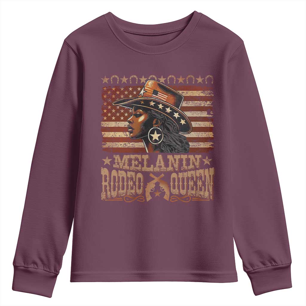 Melanin Rodeo Queen Youth Sweatshirt Black Cowgirl Western Vintage American Flag TS11