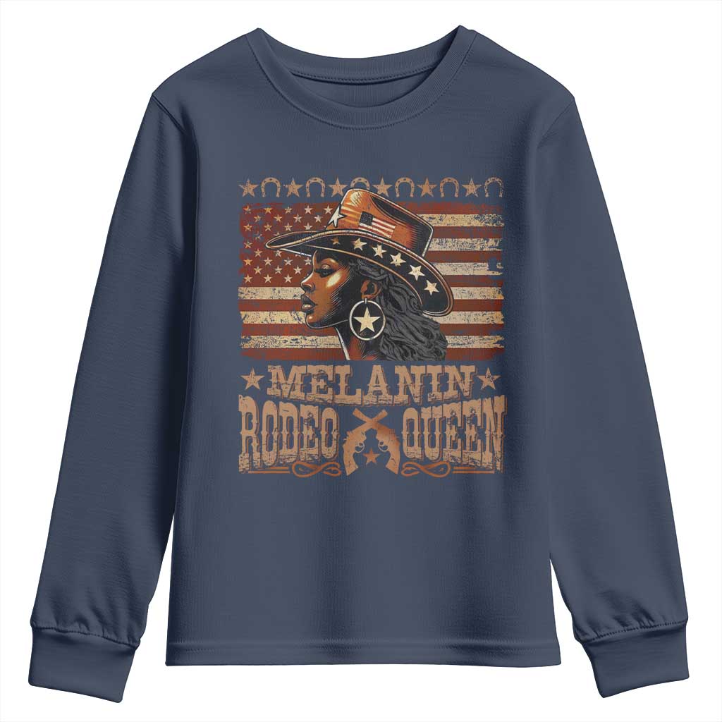 Melanin Rodeo Queen Youth Sweatshirt Black Cowgirl Western Vintage American Flag TS11