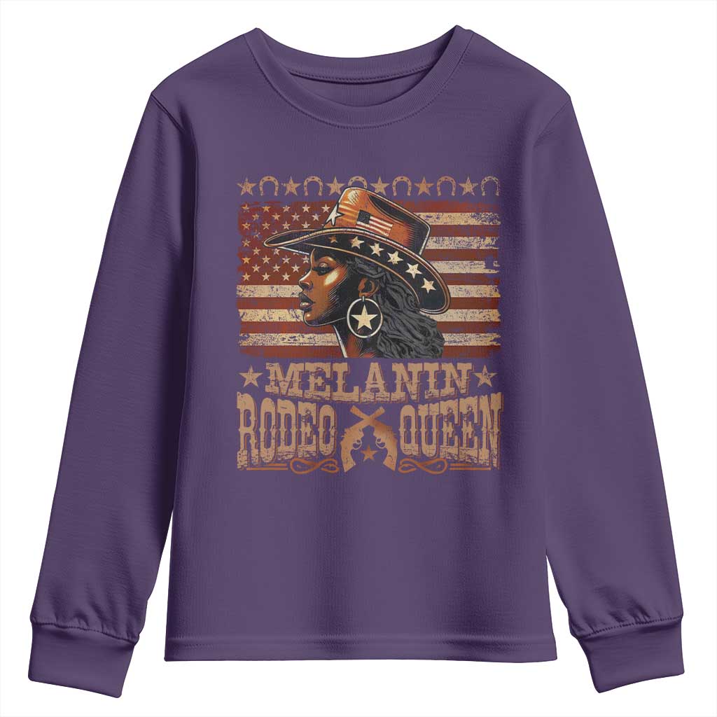 Melanin Rodeo Queen Youth Sweatshirt Black Cowgirl Western Vintage American Flag TS11