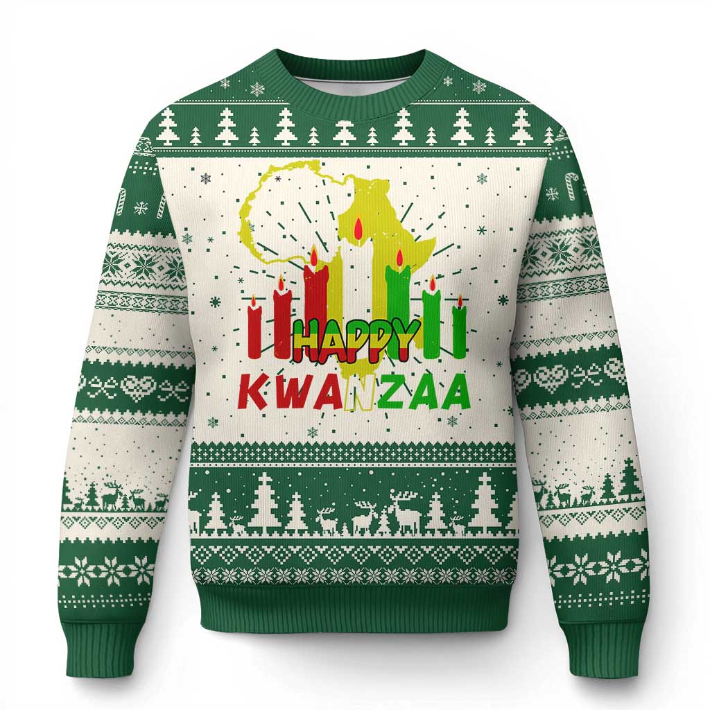 Happy Kwanzaa Ugly Christmas Sweater Black Holiday African American Xmas Heritage Kinara Candle TS11