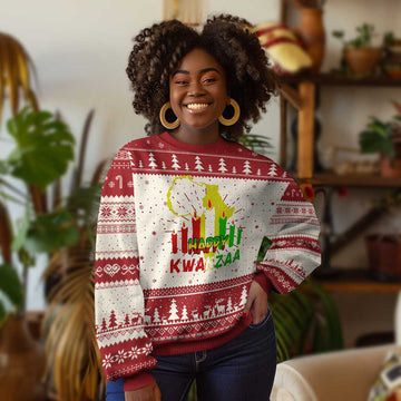 Happy Kwanzaa Ugly Christmas Sweater Black Holiday African American Xmas Heritage Kinara Candle TS11