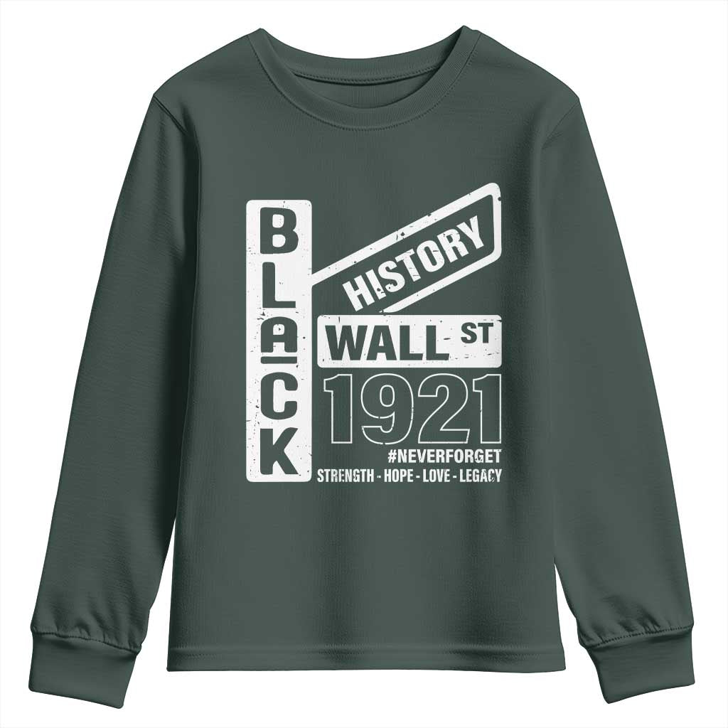 Never Forget Black Wall Street 1921 Youth Sweatshirt Tulsa Black History Month African American Heritage TS11