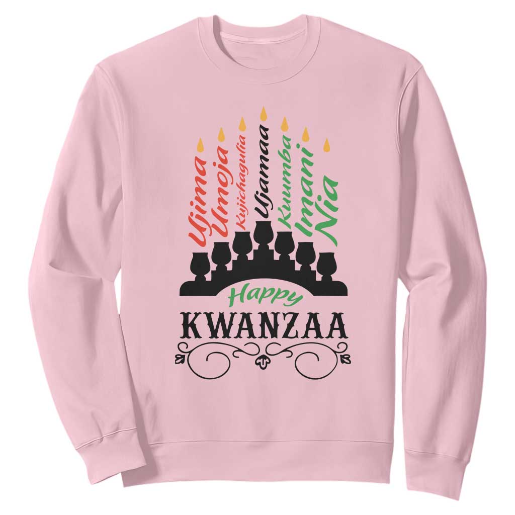 Happy Kwanzaa The 7 Principles African Nguzo Saba Kinara Candles African American Holiday Sweatshirt TS11