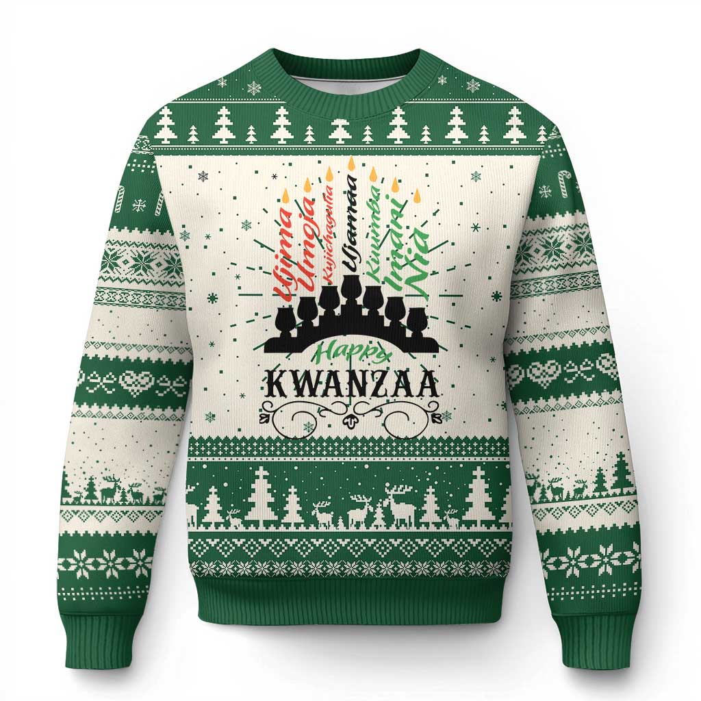 Happy Kwanzaa The 7 Principles African Nguzo Saba Kinara Candles African American Holiday Ugly Christmas Sweater TS11