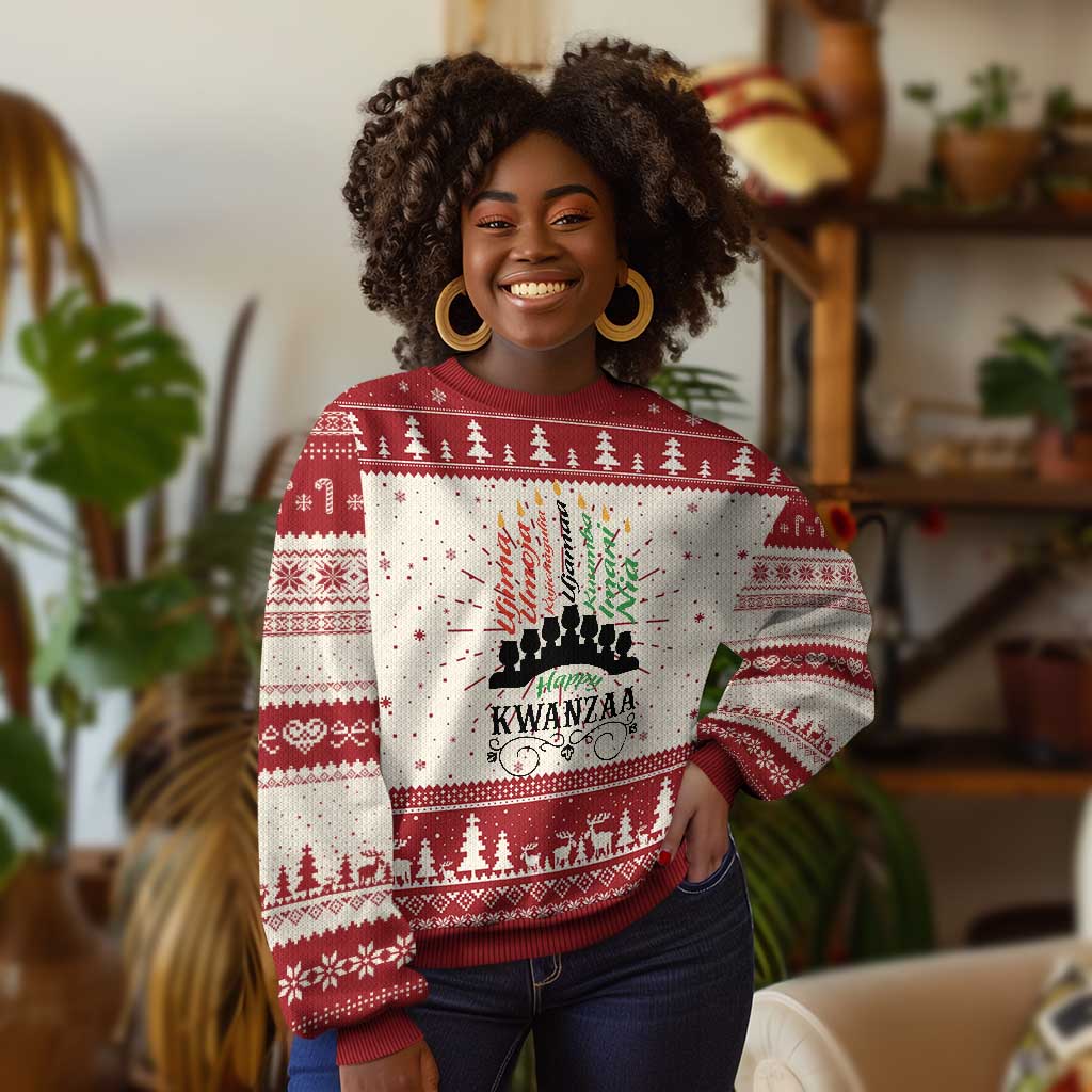 Happy Kwanzaa The 7 Principles African Nguzo Saba Kinara Candles African American Holiday Ugly Christmas Sweater TS11