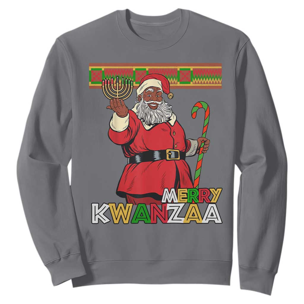 Funny Merry Kwanzaa Christmas Sweatshirt African American Holiday Black Santa Kinara Candles TS11