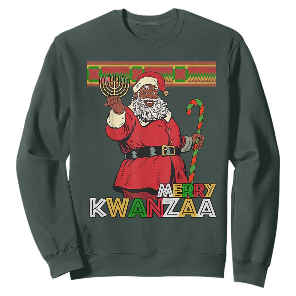 Funny Merry Kwanzaa Christmas Sweatshirt African American Holiday Black Santa Kinara Candles TS11