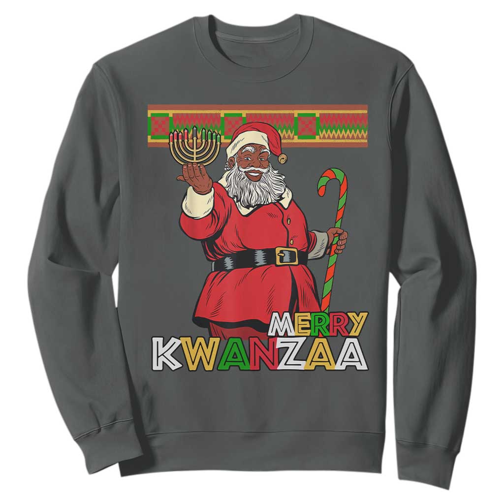 Funny Merry Kwanzaa Christmas Sweatshirt African American Holiday Black Santa Kinara Candles TS11