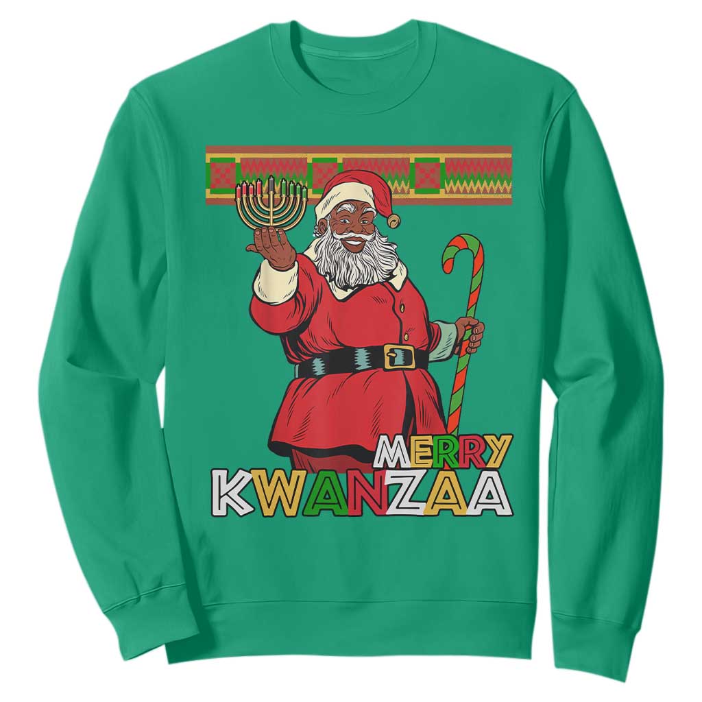 Funny Merry Kwanzaa Christmas Sweatshirt African American Holiday Black Santa Kinara Candles TS11