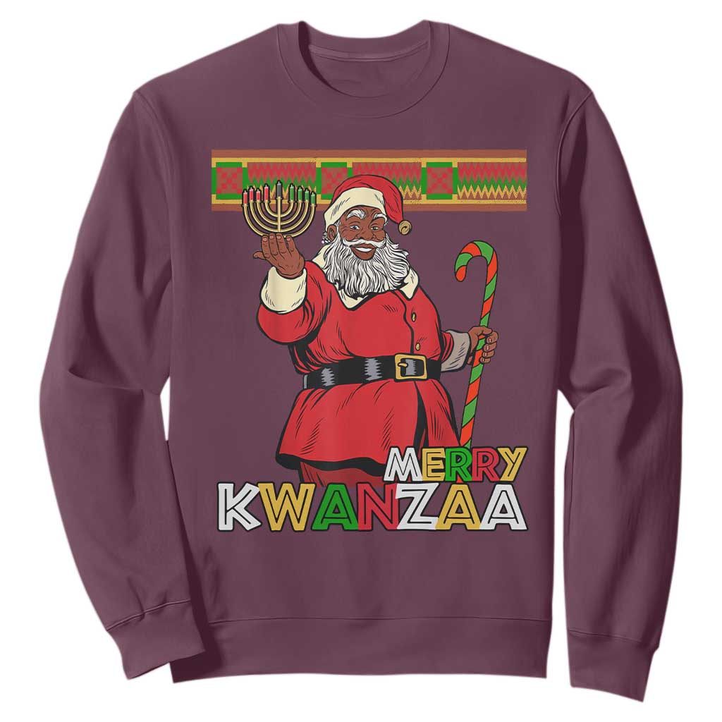 Funny Merry Kwanzaa Christmas Sweatshirt African American Holiday Black Santa Kinara Candles TS11