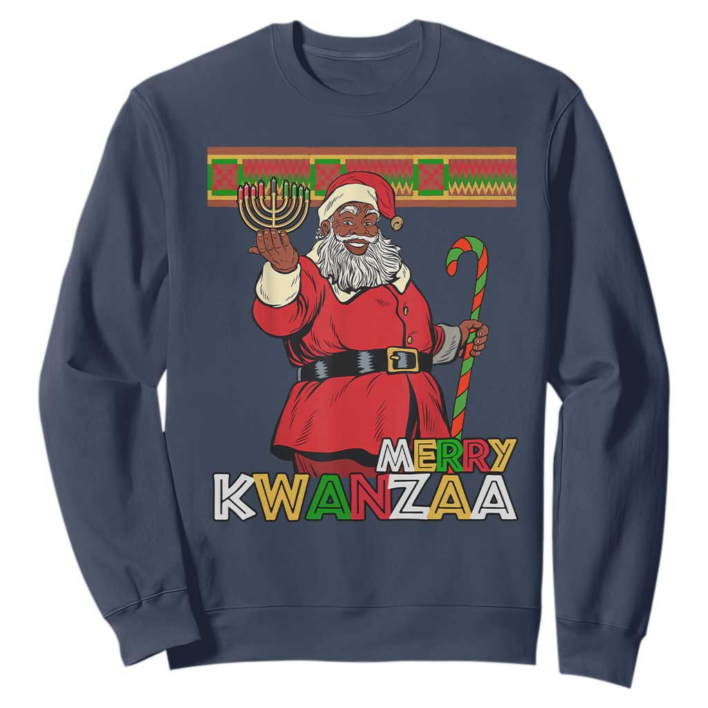 Funny Merry Kwanzaa Christmas Sweatshirt African American Holiday Black Santa Kinara Candles TS11