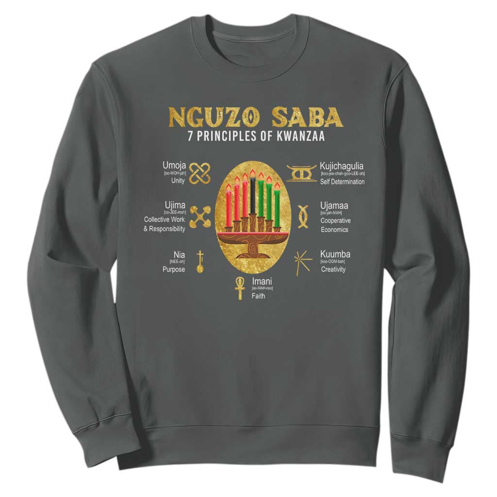 Nguzo Saba Symbols The 7 Principles Of Kwanzaa Kinara Candles African Holiday Sweatshirt TS11