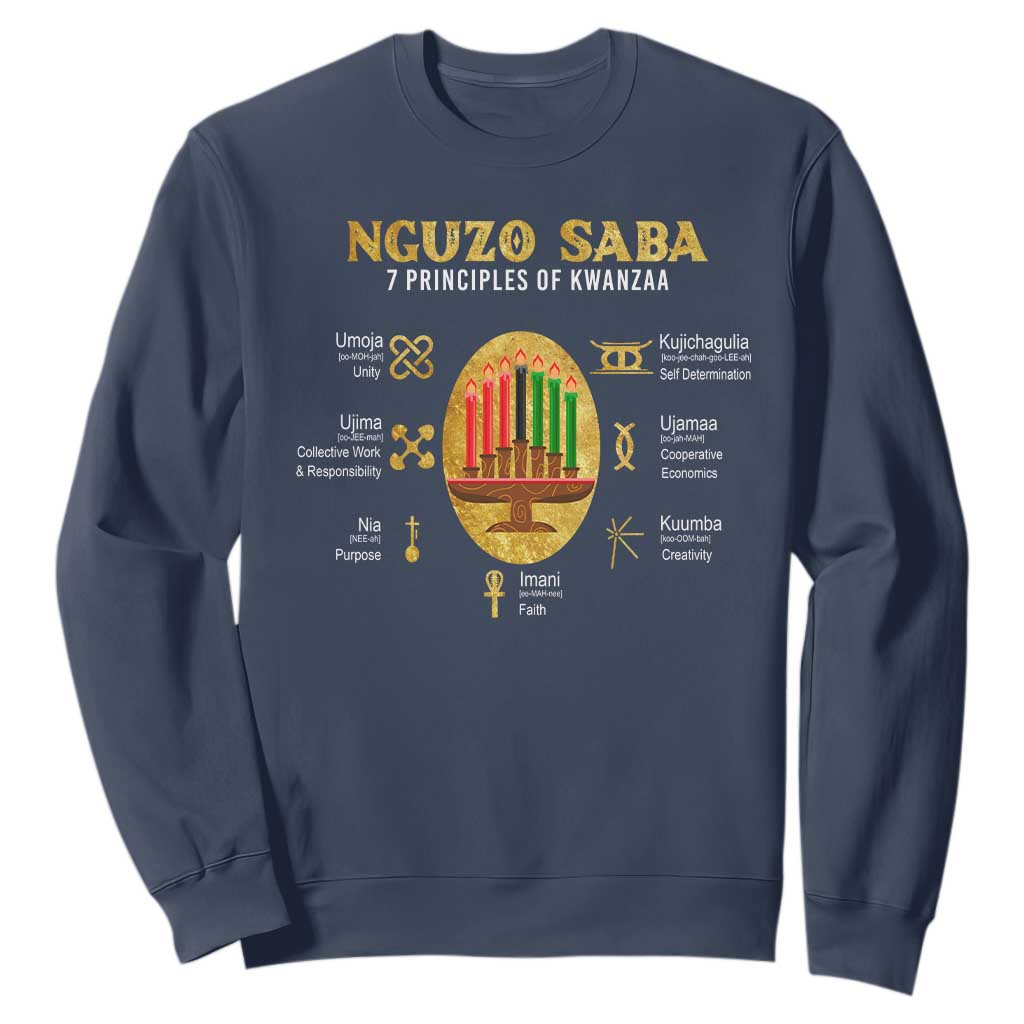 Nguzo Saba Symbols The 7 Principles Of Kwanzaa Kinara Candles African Holiday Sweatshirt TS11