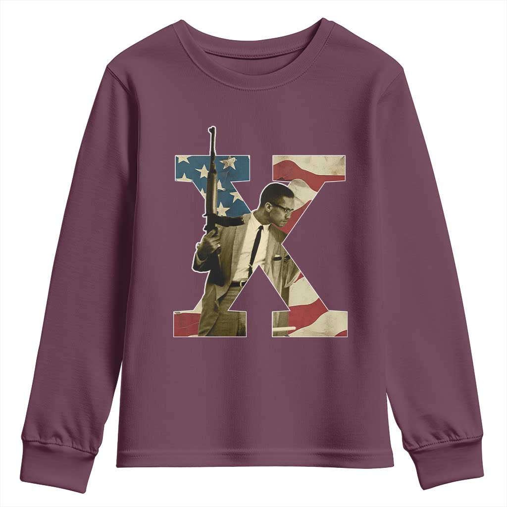Malcolm X Youth Sweatshirt Black History Leaders Vintage American Flag TS11