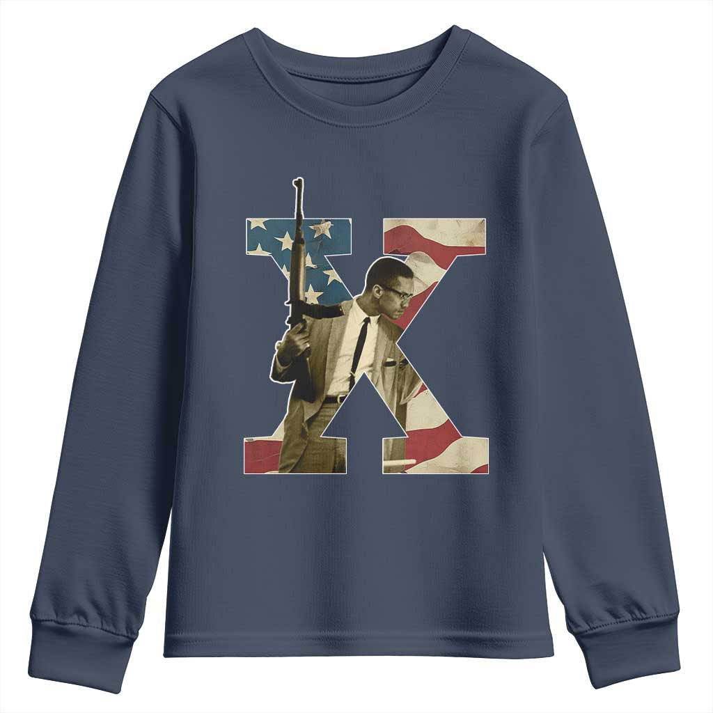 Malcolm X Youth Sweatshirt Black History Leaders Vintage American Flag TS11