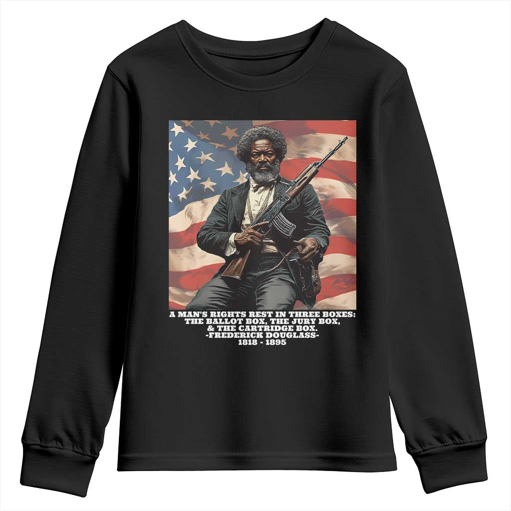 Frederick Douglass Youth Sweatshirt A Man's Rights Rest In Three Boxes Vintage American Flag TS11