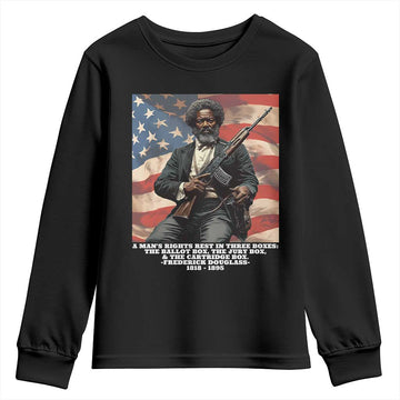 Frederick Douglass Youth Sweatshirt A Man's Rights Rest In Three Boxes Vintage American Flag TS11