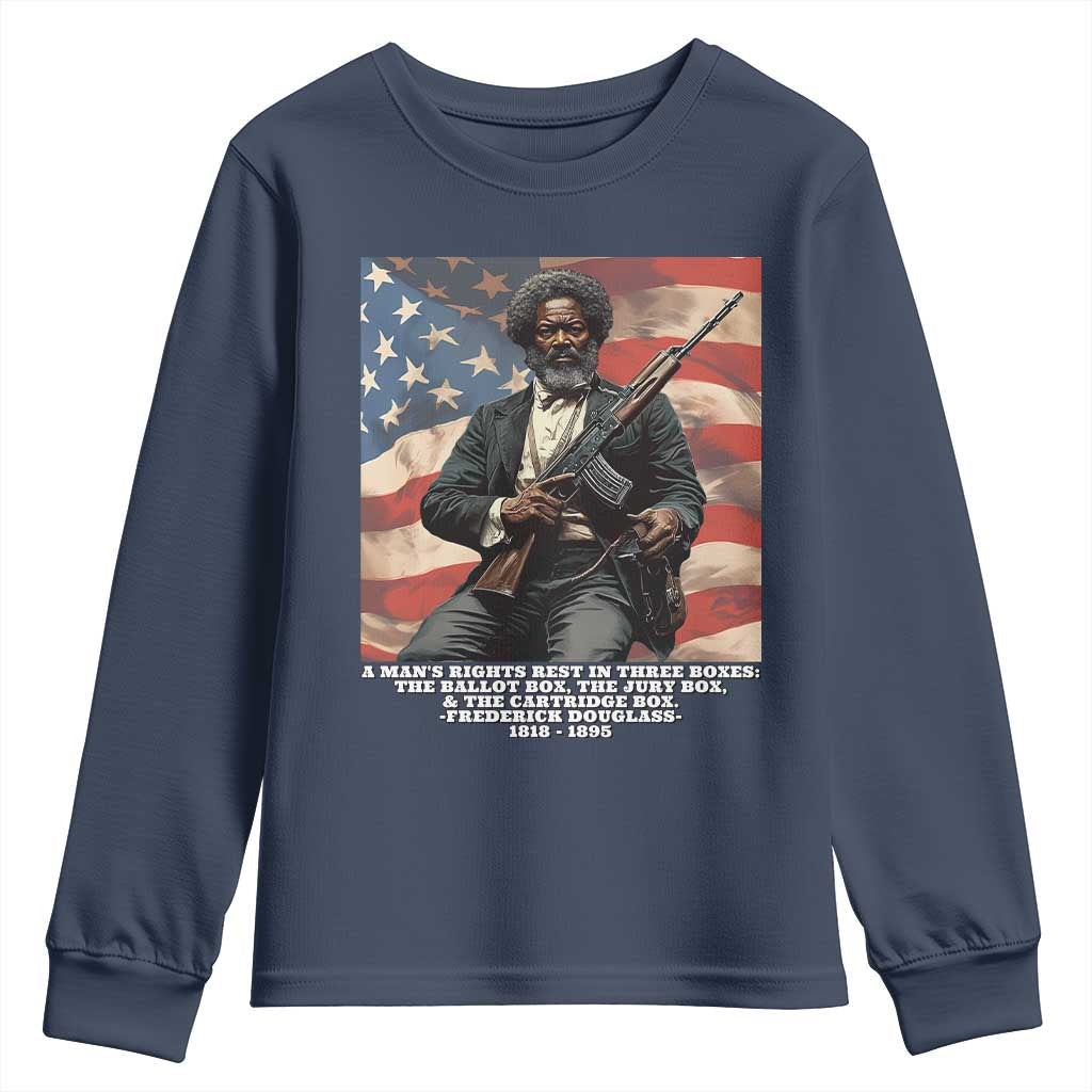 Frederick Douglass Youth Sweatshirt A Man's Rights Rest In Three Boxes Vintage American Flag TS11