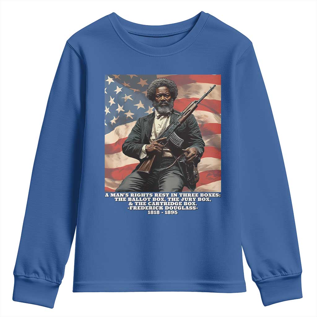 Frederick Douglass Youth Sweatshirt A Man's Rights Rest In Three Boxes Vintage American Flag TS11