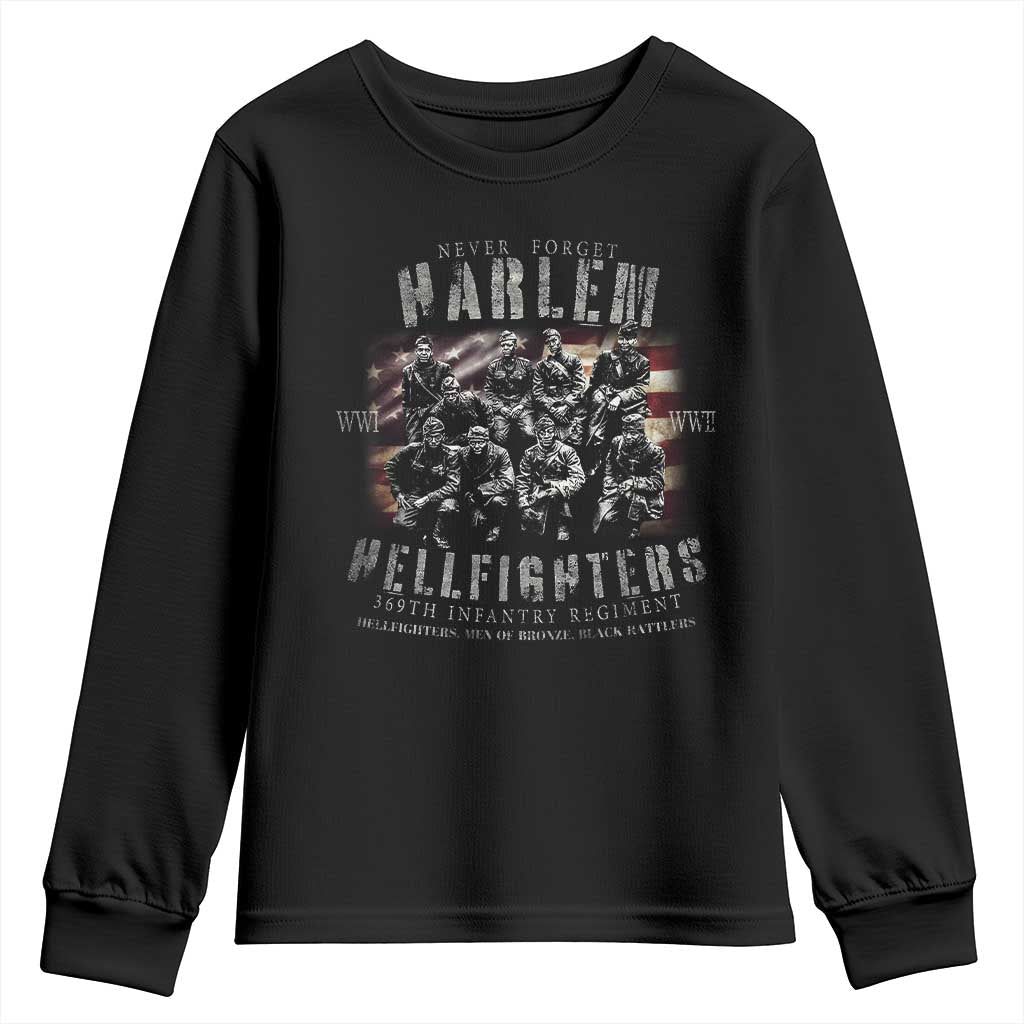 Never Forget Harlem Hellfighters Youth Sweatshirt Vintage USA Flag TS11