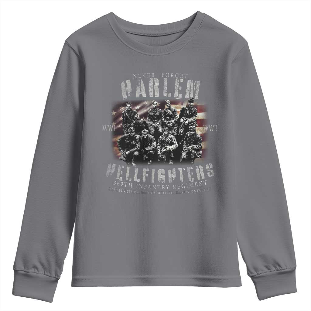 Never Forget Harlem Hellfighters Youth Sweatshirt Vintage USA Flag TS11