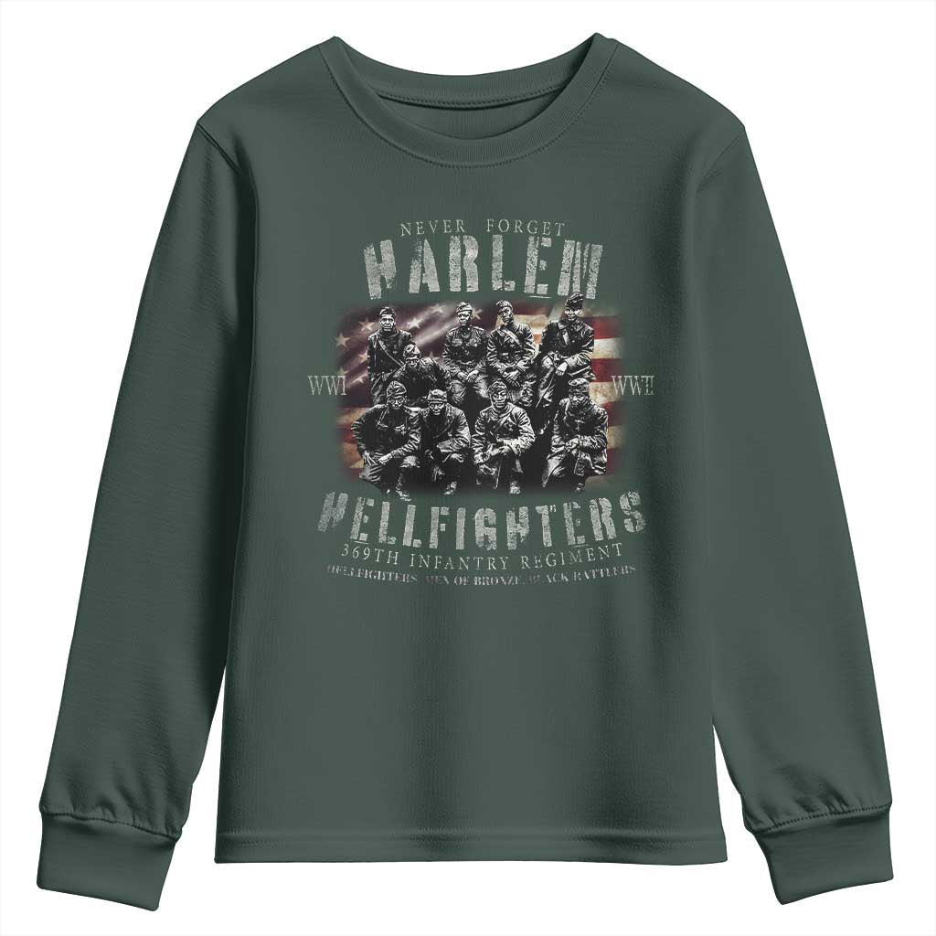 Never Forget Harlem Hellfighters Youth Sweatshirt Vintage USA Flag TS11