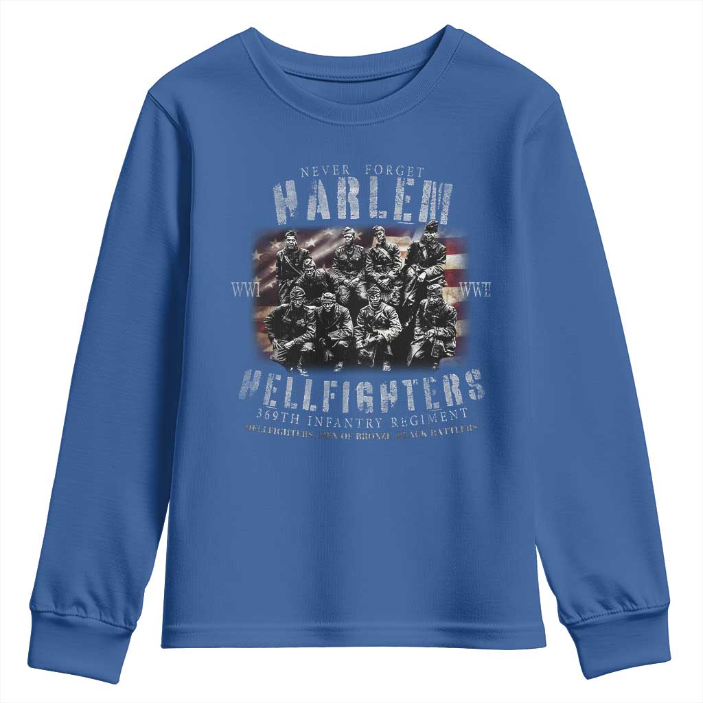 Never Forget Harlem Hellfighters Youth Sweatshirt Vintage USA Flag TS11