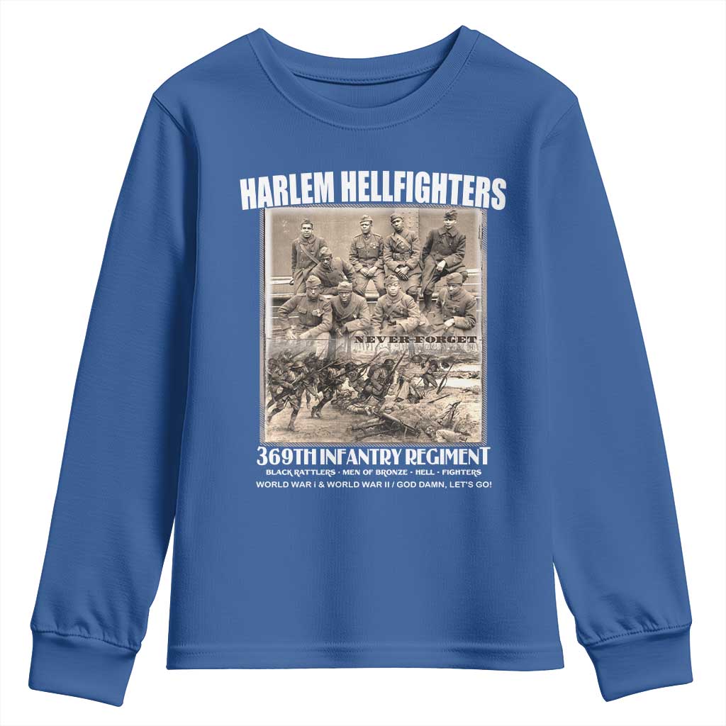 Never Forget Harlem Hellfighters Youth Sweatshirt 369TH Infantry Regiment Black God Damn Let's Go TS11