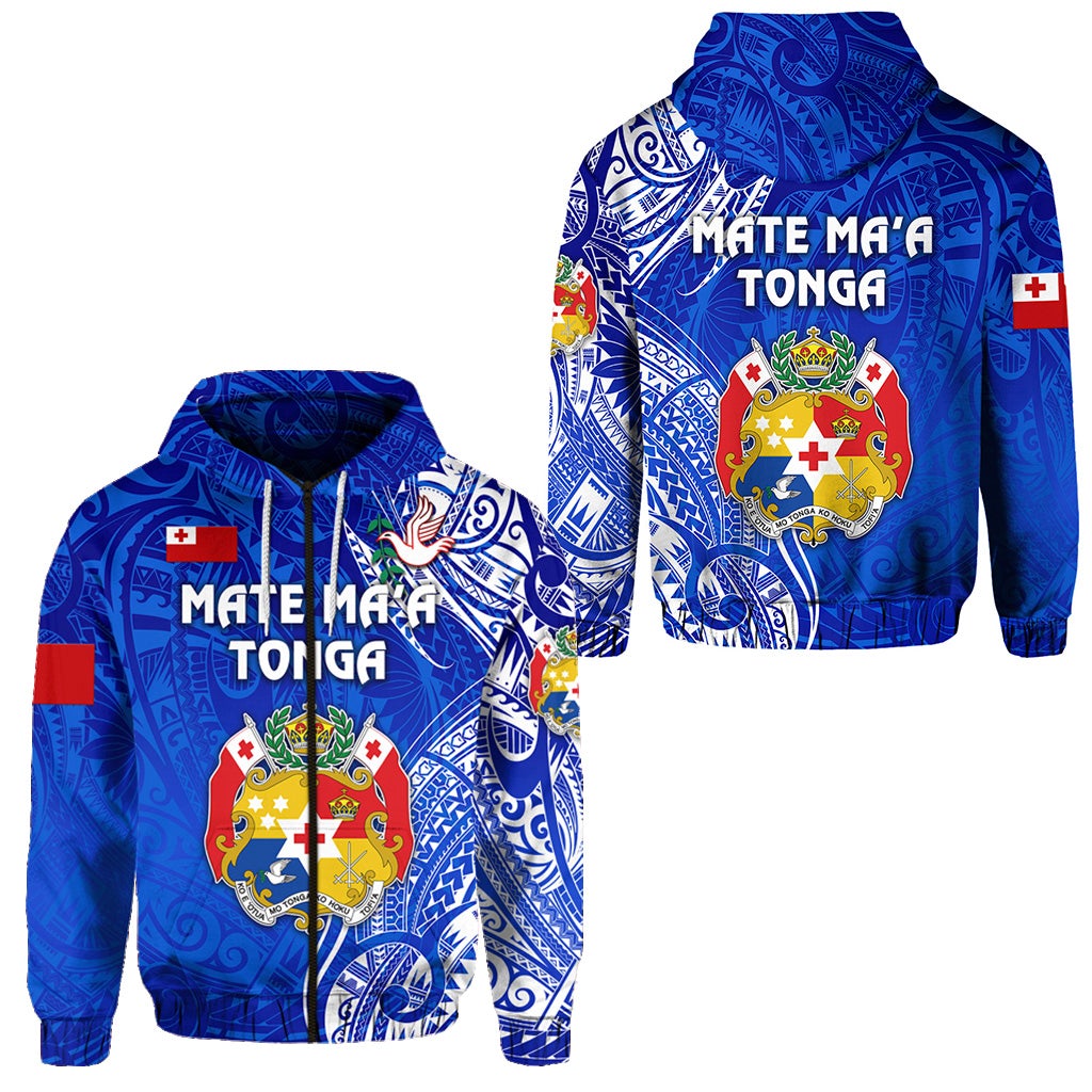 Tonga Zip Hoodie Coat Of Arms Simple Vibes Blue LT8