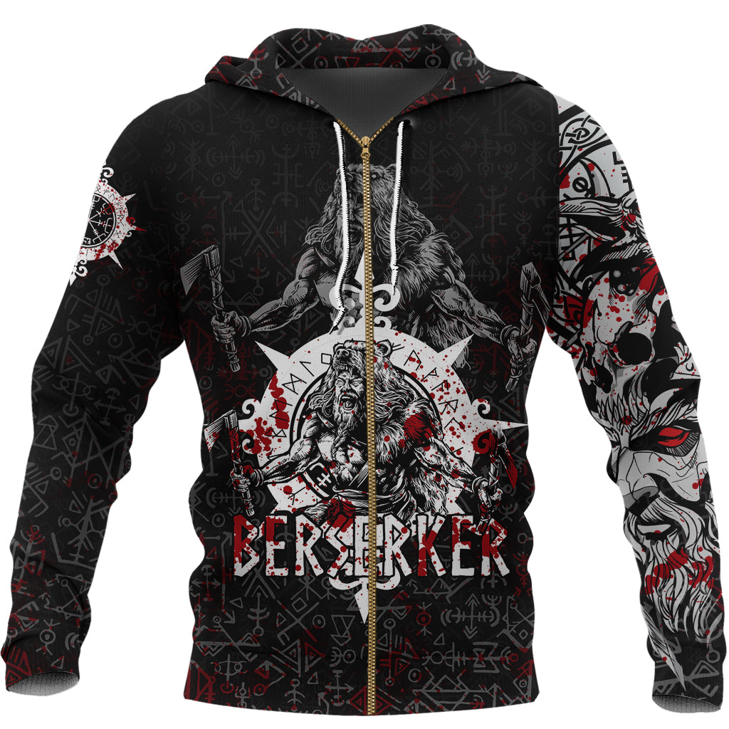 Viking Berserker Blood and Vegvisir Zip Hoodie RLT12